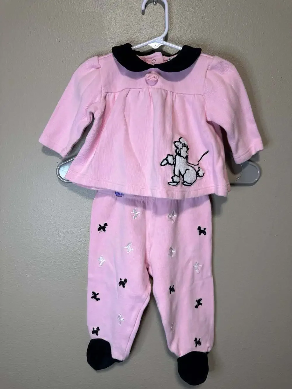 Vintage Okie Dokie Poodle Outfit 6/9M Pink Black